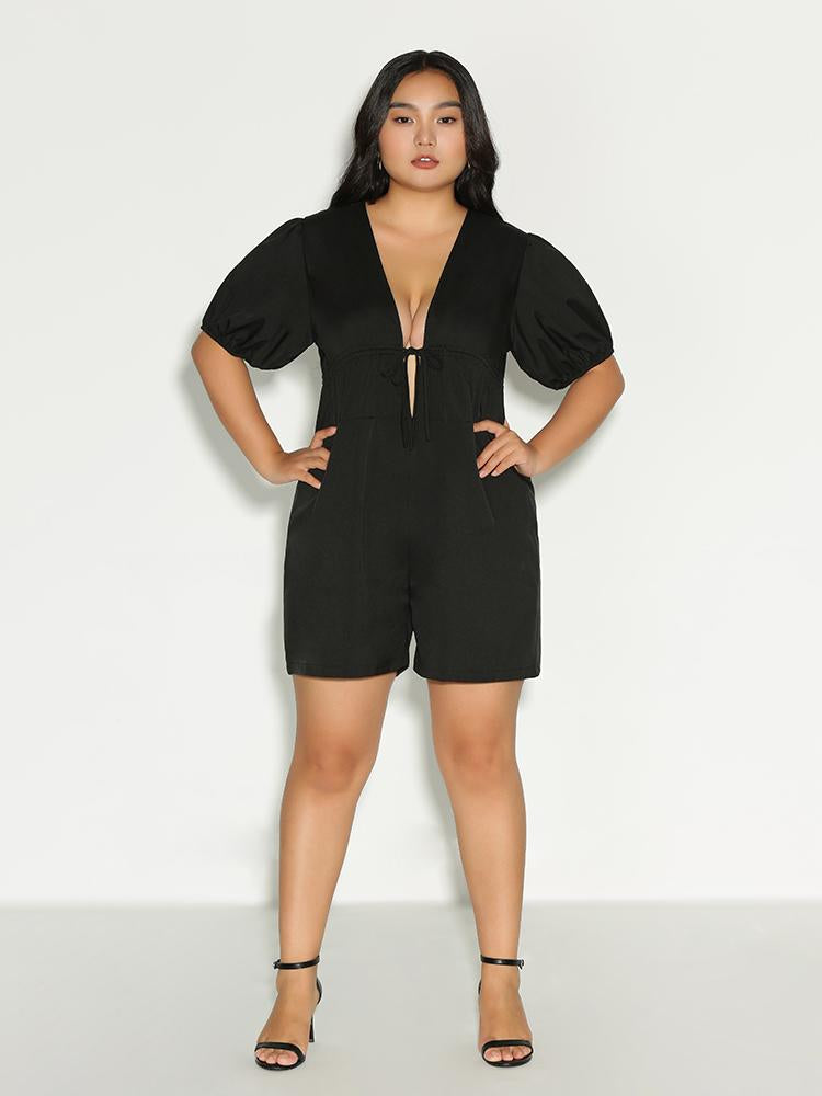 Plunge Neck Knotted Romper