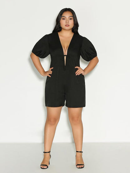 Plunge Neck Knotted Romper