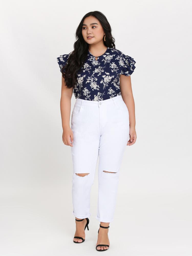 Keyhole Neck Floral Blouse