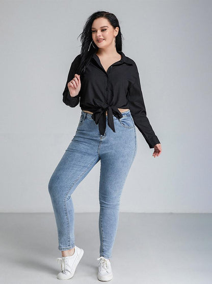 Knotted Long Sleeve Crop Blouse