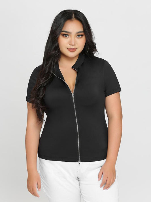 Zipper Up Solid T-shirt