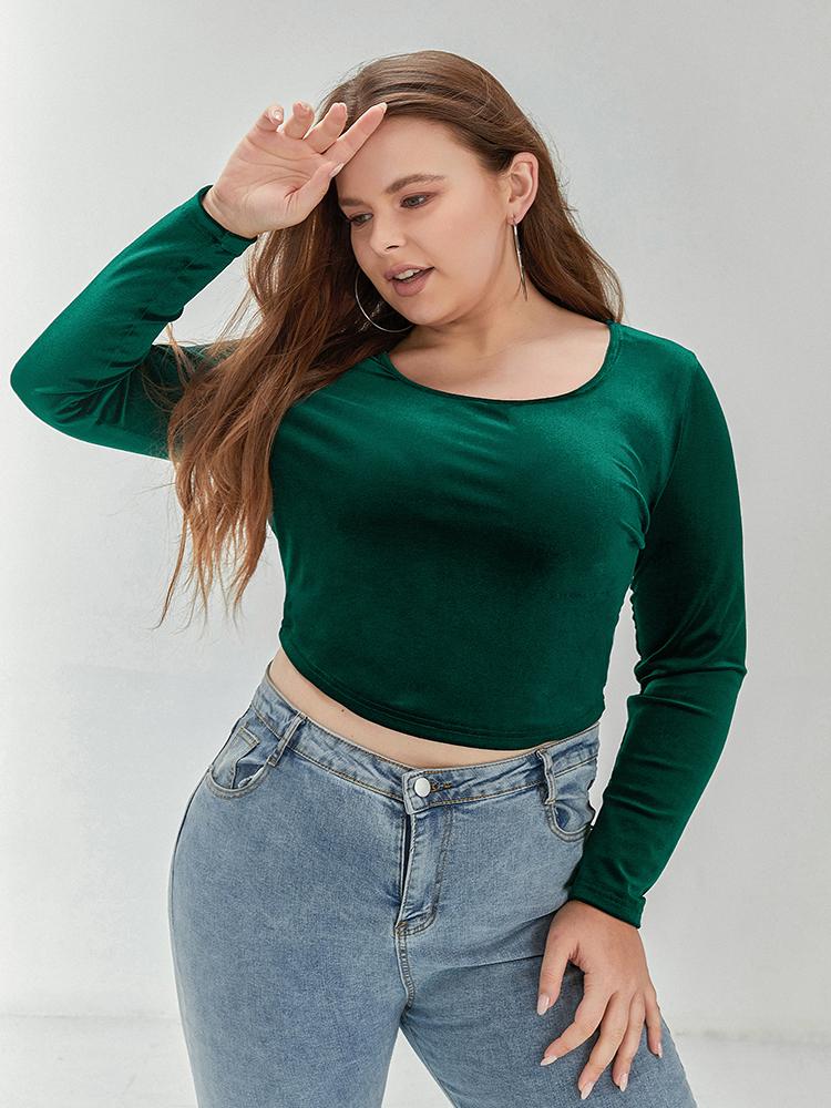 Solid Long-sleeved Crop T-shirt