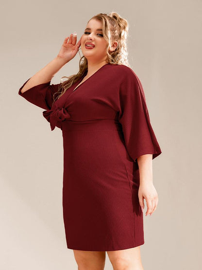 Deep V Neckline Bowknot 2/3 Sleeve Dress