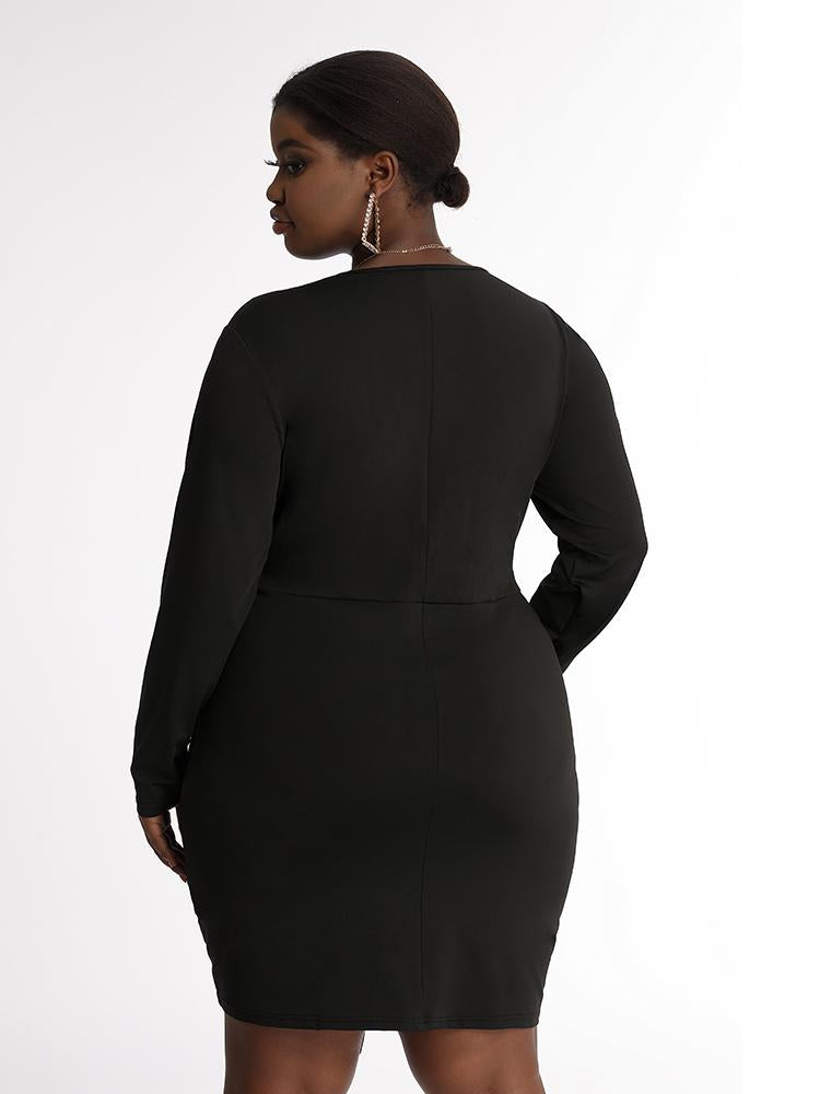 Ruched Plunge Solid Dress