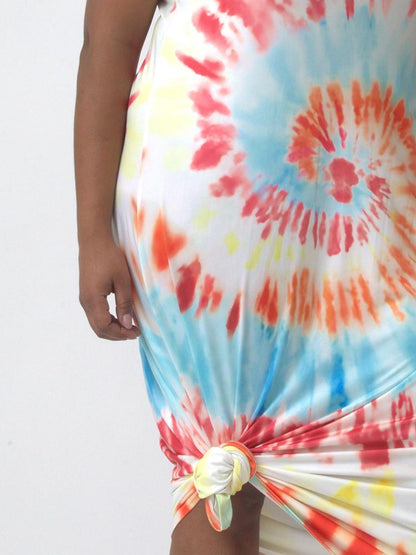 Tie Dye Short Sleeve Midi Dress