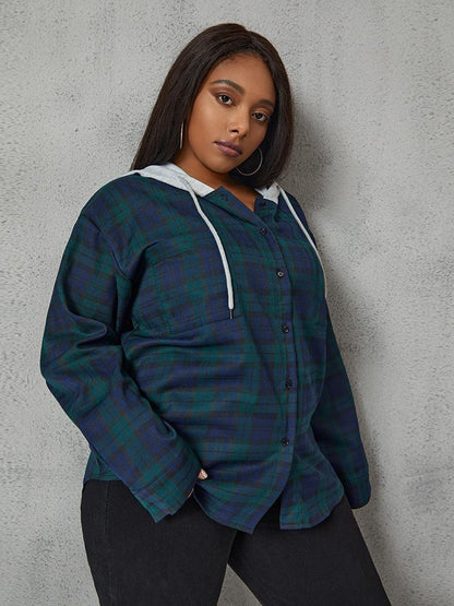 Plaid Print Hooded Blouse