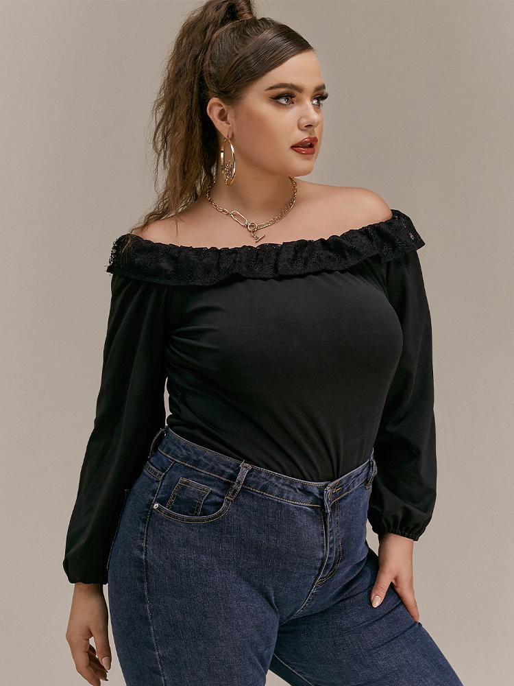 Lace Stitching Off Shoulder Blouse