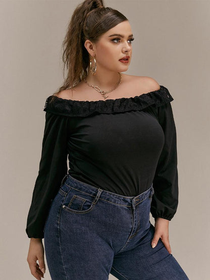 Lace Stitching Off Shoulder Blouse