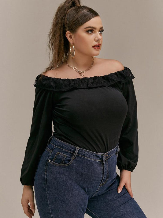 Lace Stitching Off Shoulder Blouse
