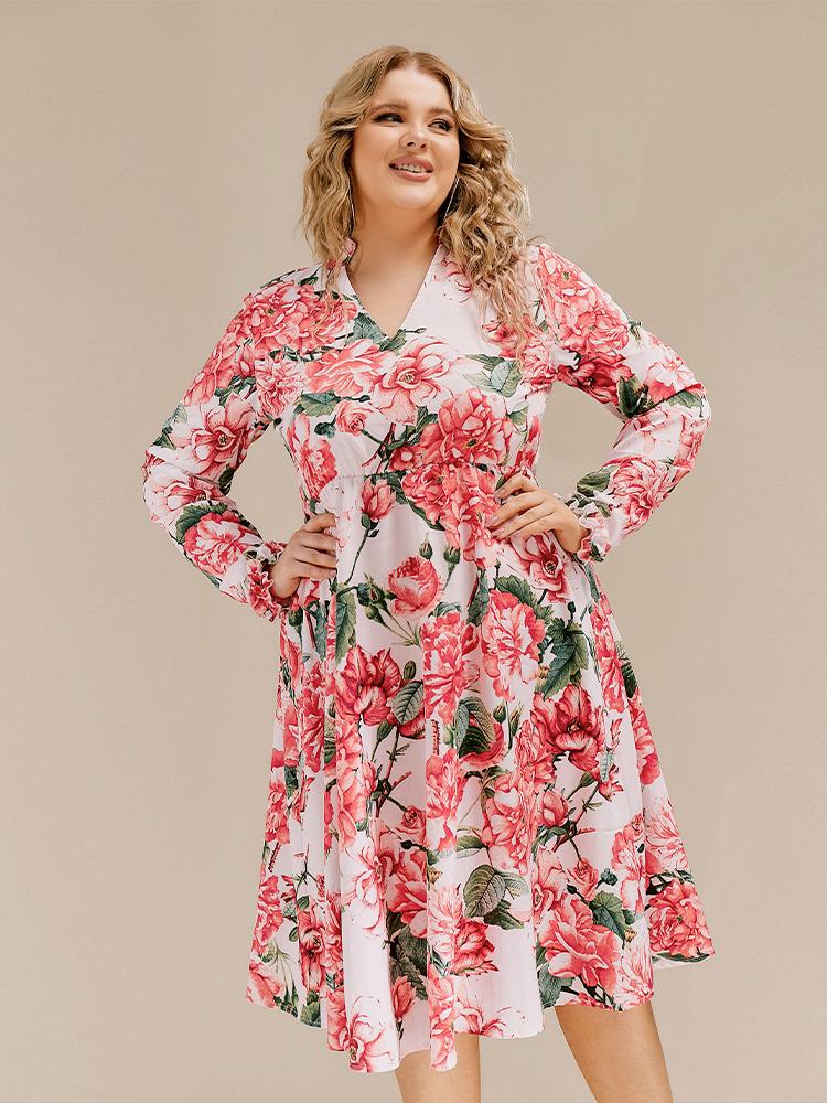 Floral Ruffle Detail Long Sleeved Dress