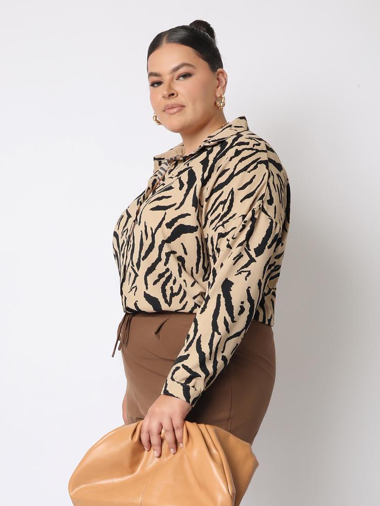 Zebra Print Long Sleeve Blouse
