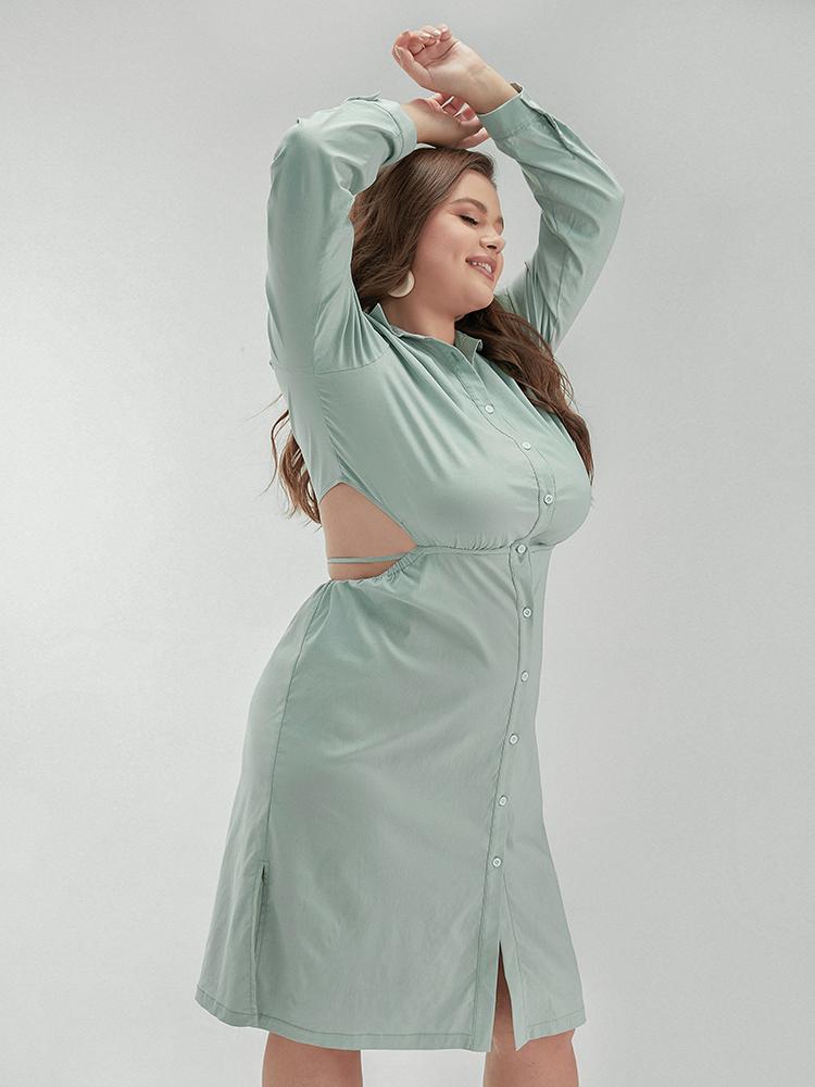 Cut Out Lapel Collar Shirt Dress