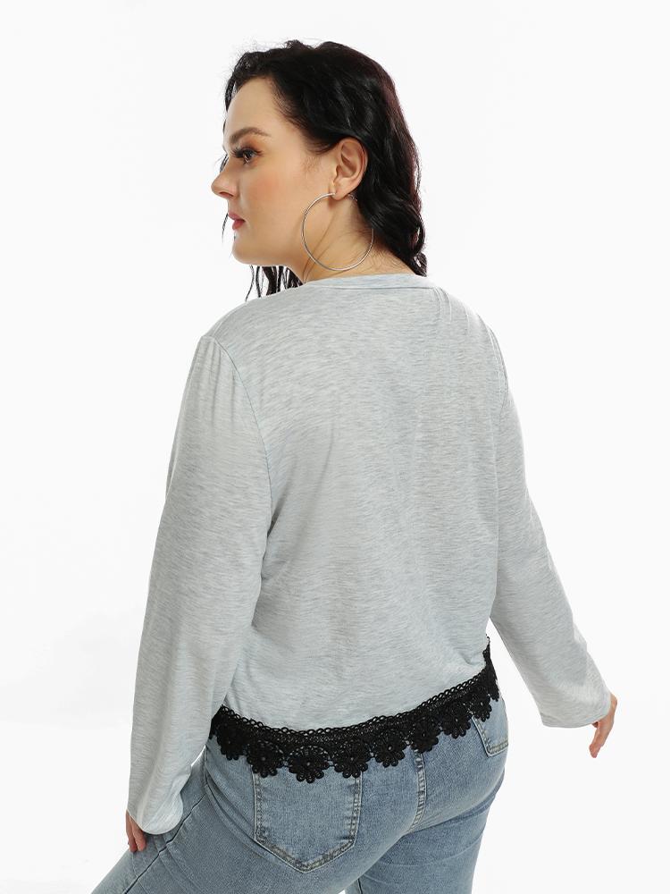 Lace Trim Round Neck T-Shirt