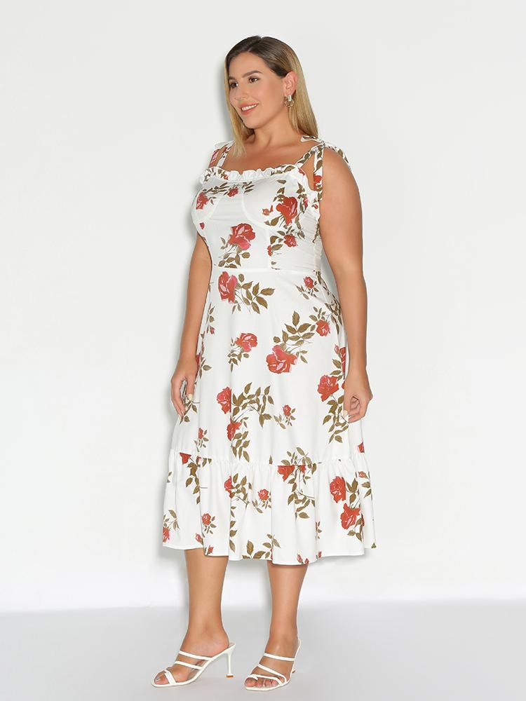 Floral Frill Trim Ruffle Dress