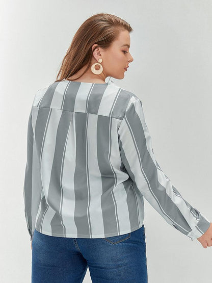 V-neck Button Striped Blouse