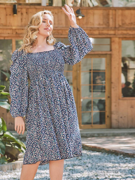 Ditsy Square Collar Dress