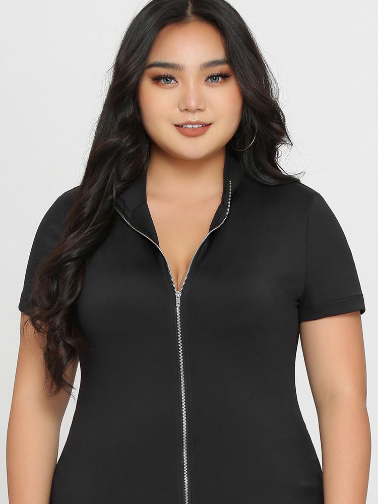 Zipper Up Solid T-shirt