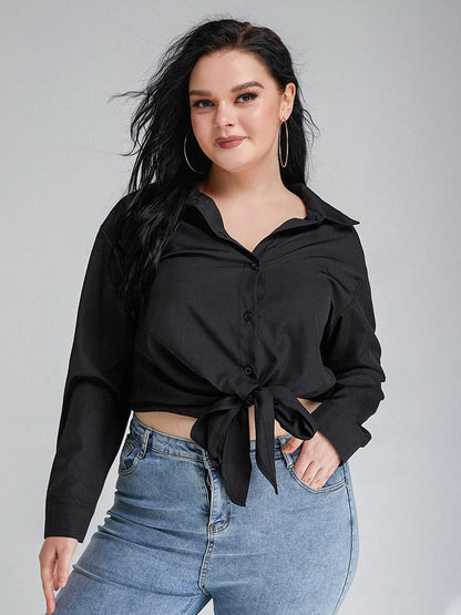 Knotted Long Sleeve Crop Blouse