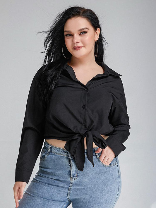 Knotted Long Sleeve Crop Blouse