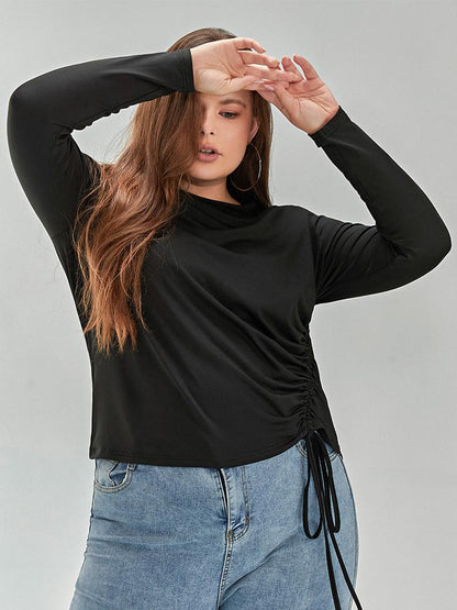 Drawstring Knotted Long-sleeved T-shirt