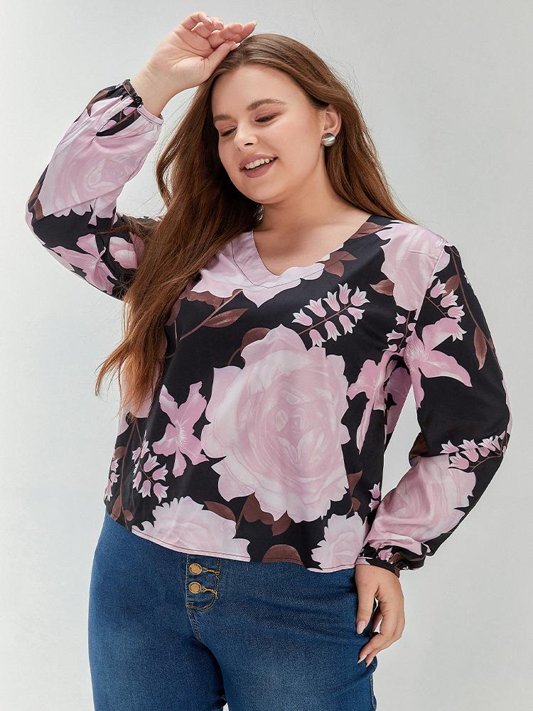Floral Print V Neck Blouse