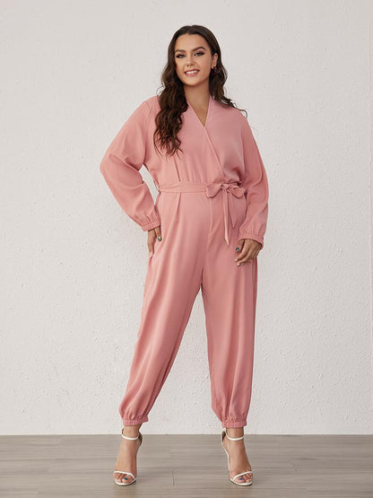 Solid Tied V-neck Casual Jumpsuit