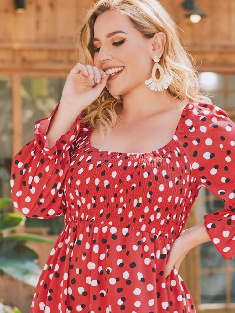 Polka Dot Shirred Dress