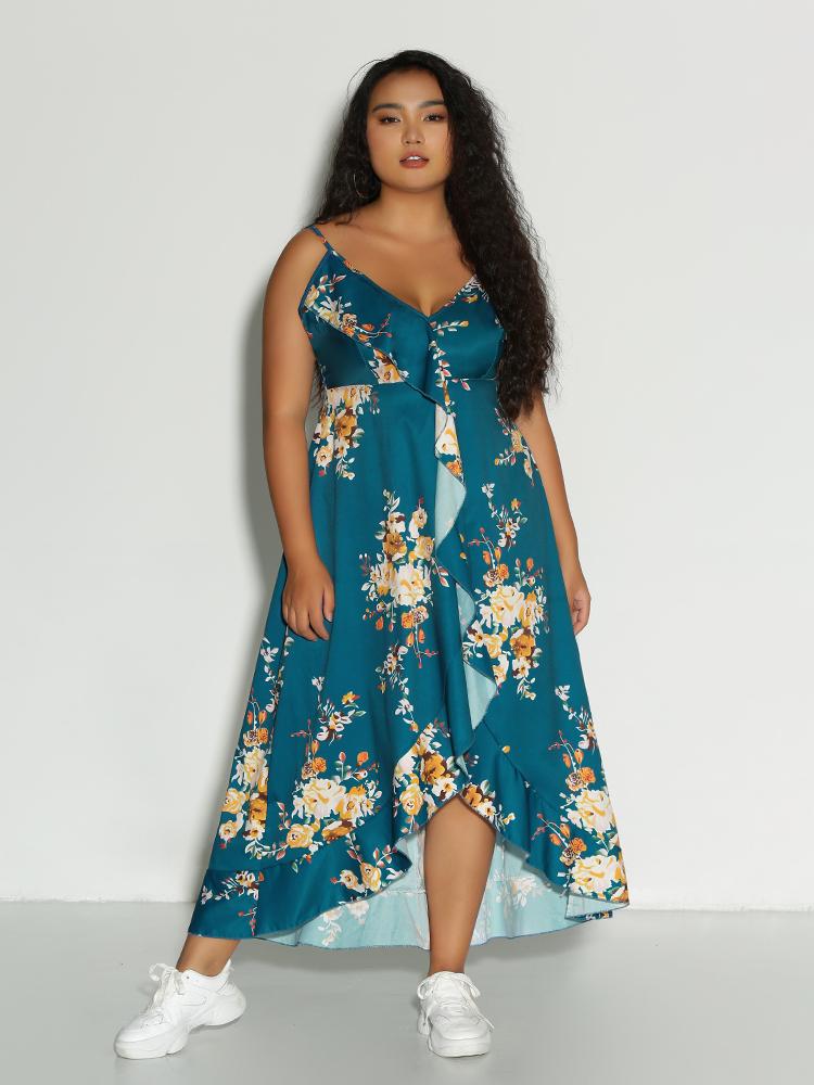 Split Ruffle Hem Floral Dress