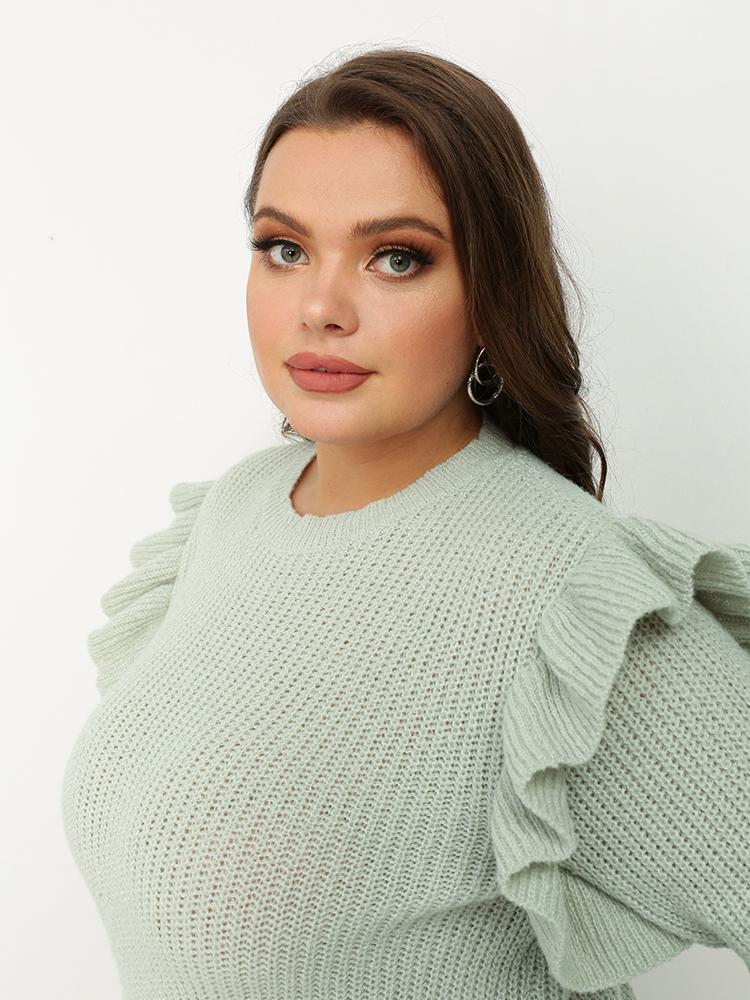 Ruffle Shoulder Long Sleeve Sweater