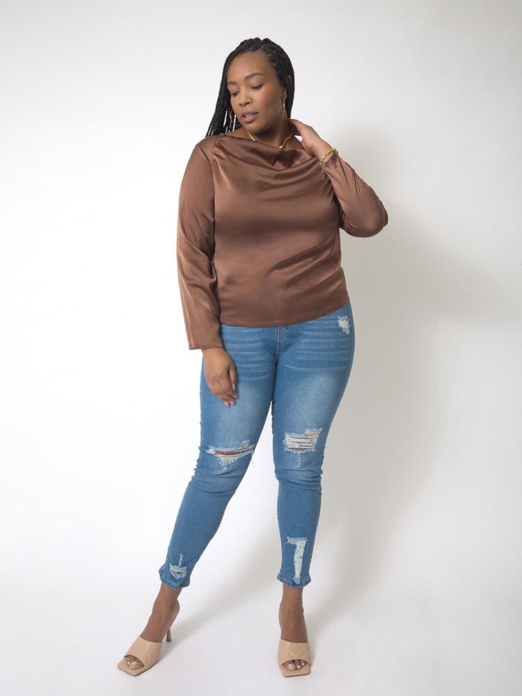 Solid Pleated Long Sleeved Tops