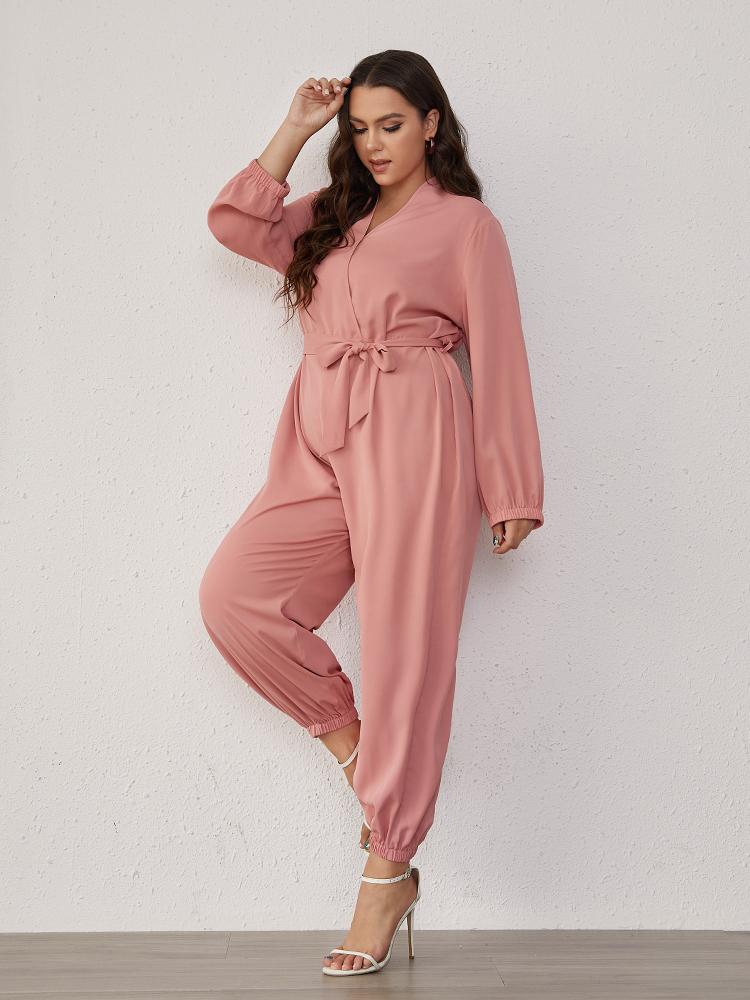 Solid Tied V-neck Casual Jumpsuit
