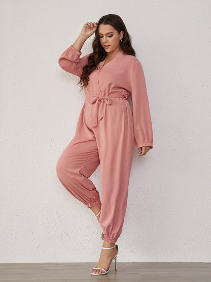Solid Tied V-neck Casual Jumpsuit