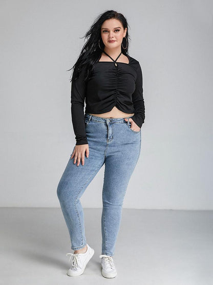 Shirred Keyhole Crop T-shirts