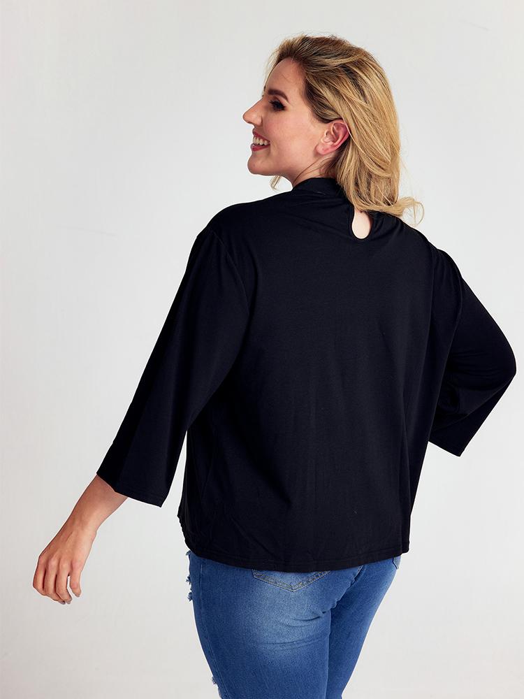 Solid color Cut out Blouse Tops