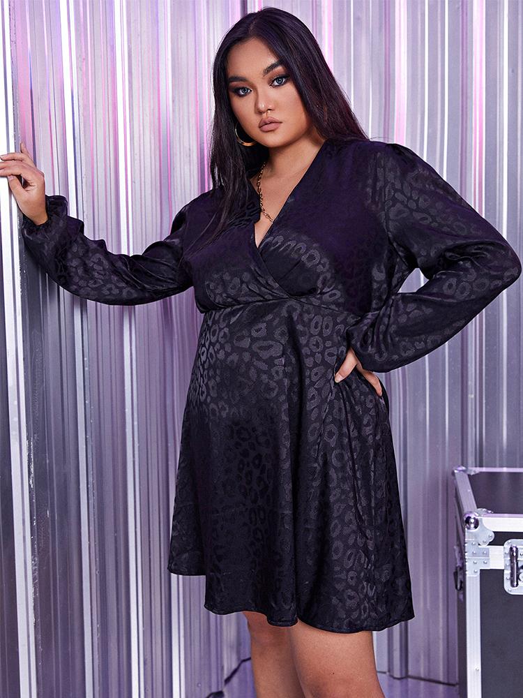 Leopard Print Surplice Neck Dress