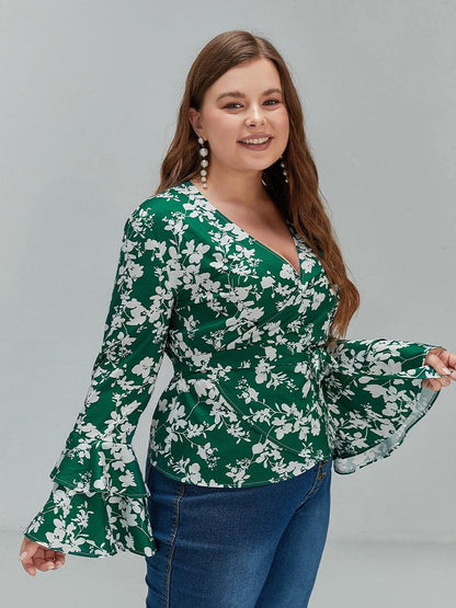 Frilled Flared Sleeve Floral Top