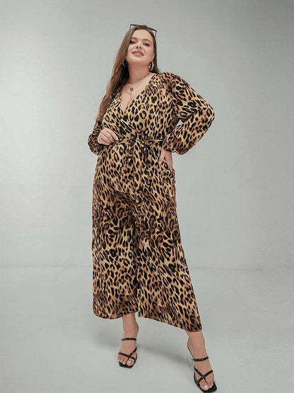 Leopard Lace-up V-neck Jumpsuit