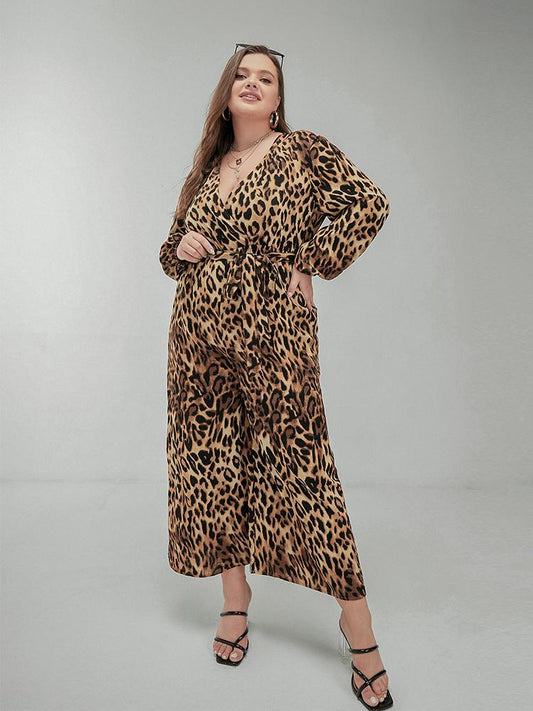 Leopard Lace-up V-neck Jumpsuit