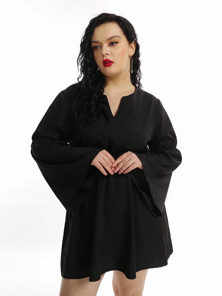 High Waist Flared Sleeve Dress