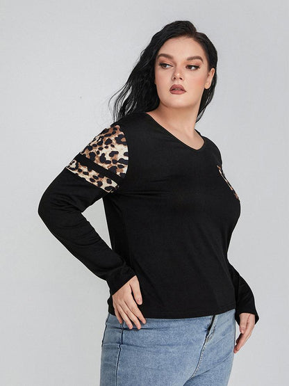 Leopard Print Pocket Long Sleeve T-shirt