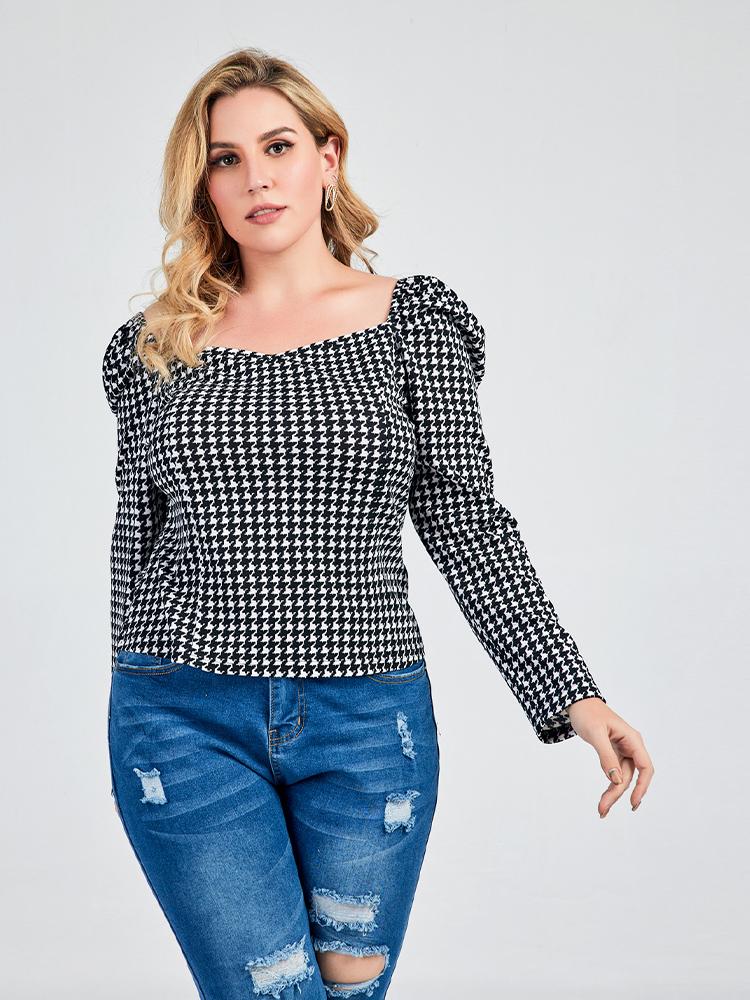 Houndstooth Square Collar Top