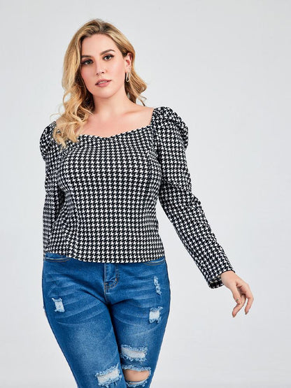 Houndstooth Square Collar Top