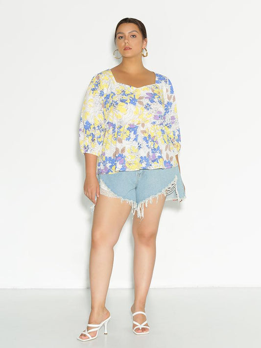 Floral Irregular Neckline Top