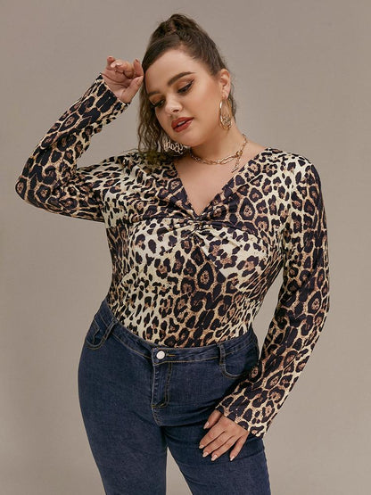 Twist-front Leopard Long Sleeve T-shirt