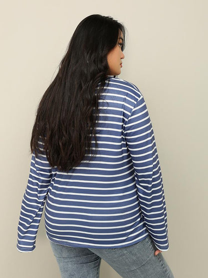 Blue Striped V-Neck T-Shirt