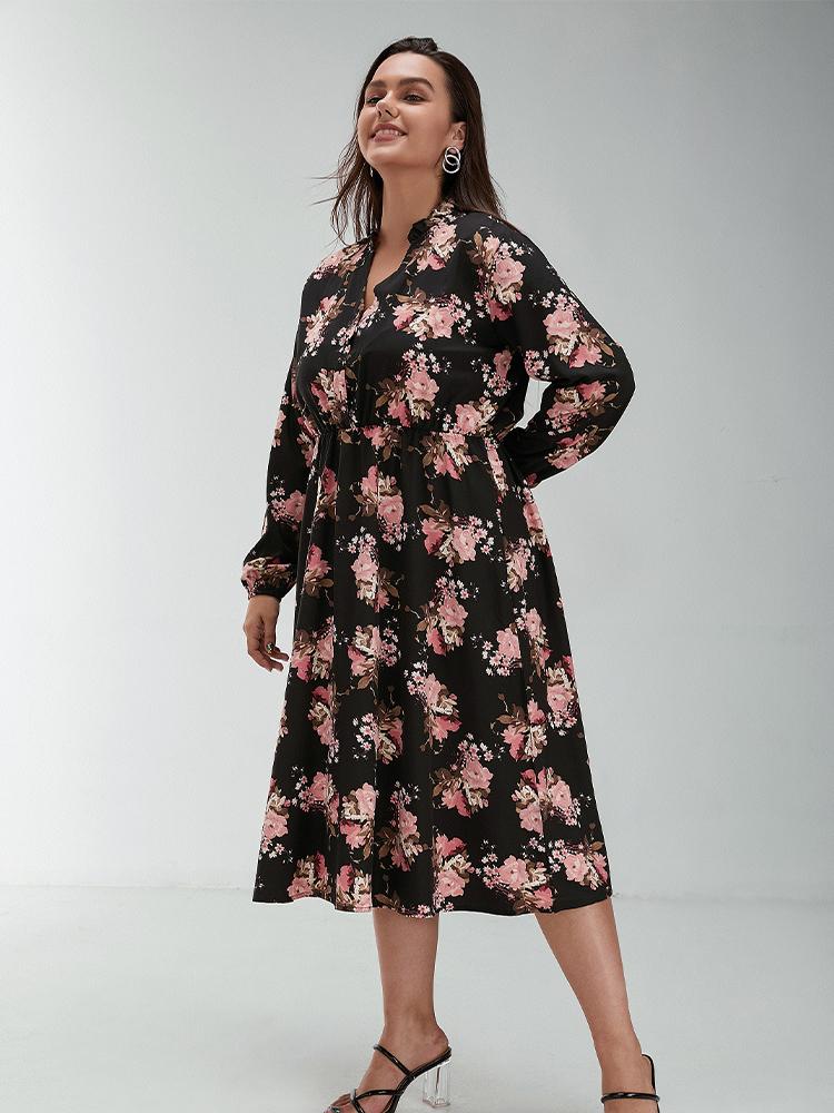 Floral Long Sleeve Midi Dress