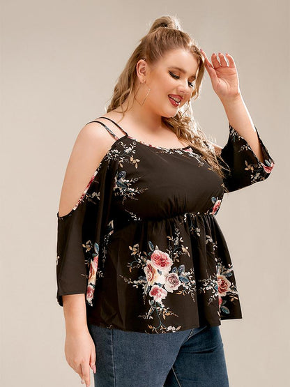 Floral Bell Sleeve Cold Shoulder Blouse
