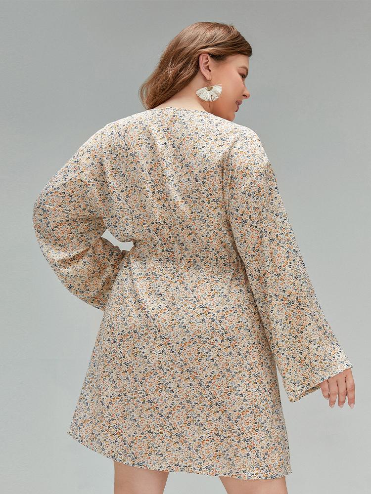 Ditsy Drawstring V-neck Dress