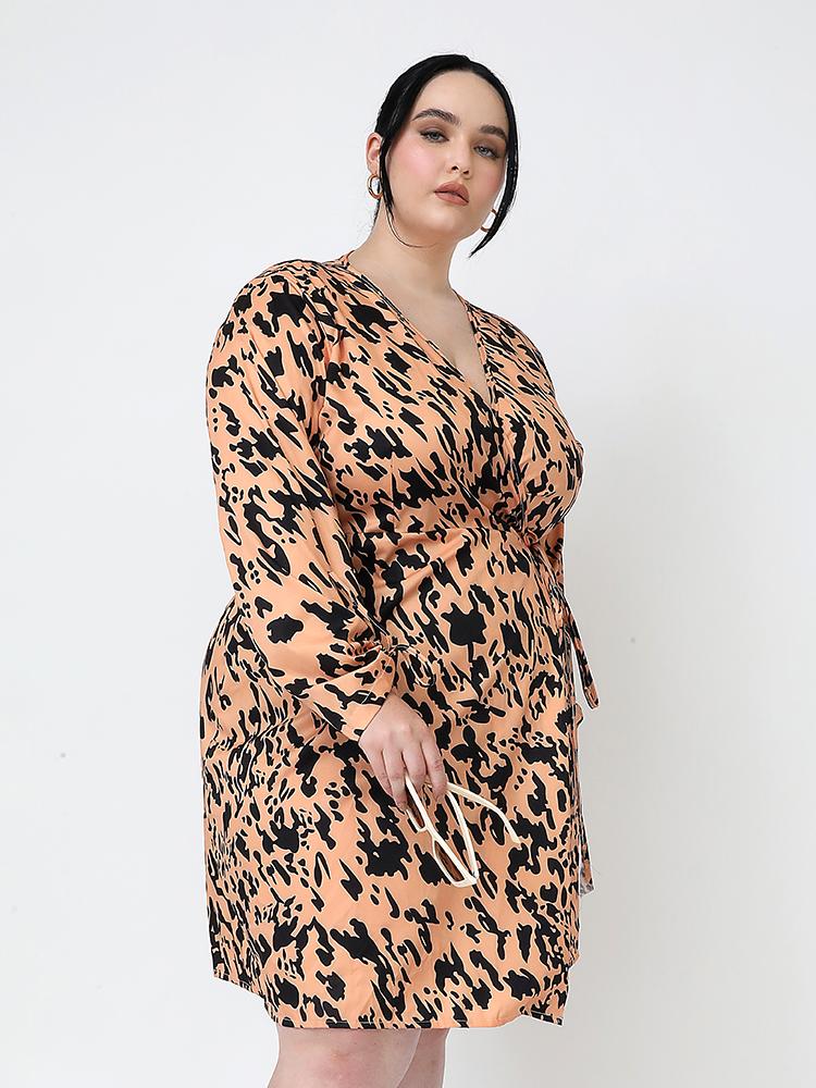 Irregular Printed V-neck Wrap Dress