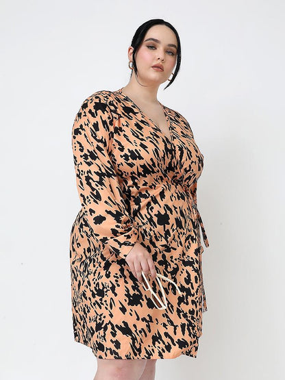 Irregular Printed V-neck Wrap Dress